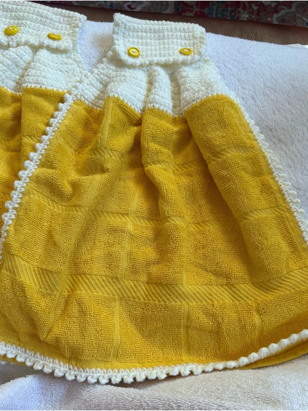Handmade Yellow Crochet Hanging Kitchen Towels Pair